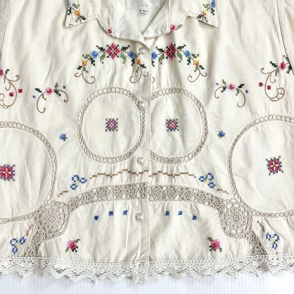 Vtg Nicole Marie Needlepoint Crochet Cotton Blouse Skirt Set L Cottage Modest - Picture 13 of 16